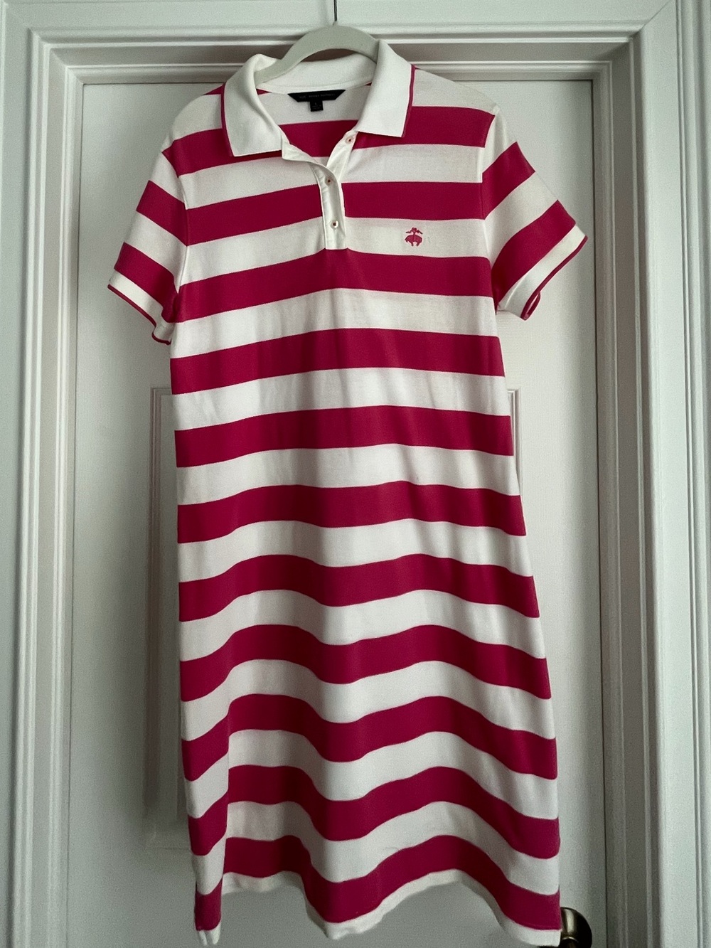 Brooks Brothers Striped Polo Shirt Dress in White & Pink